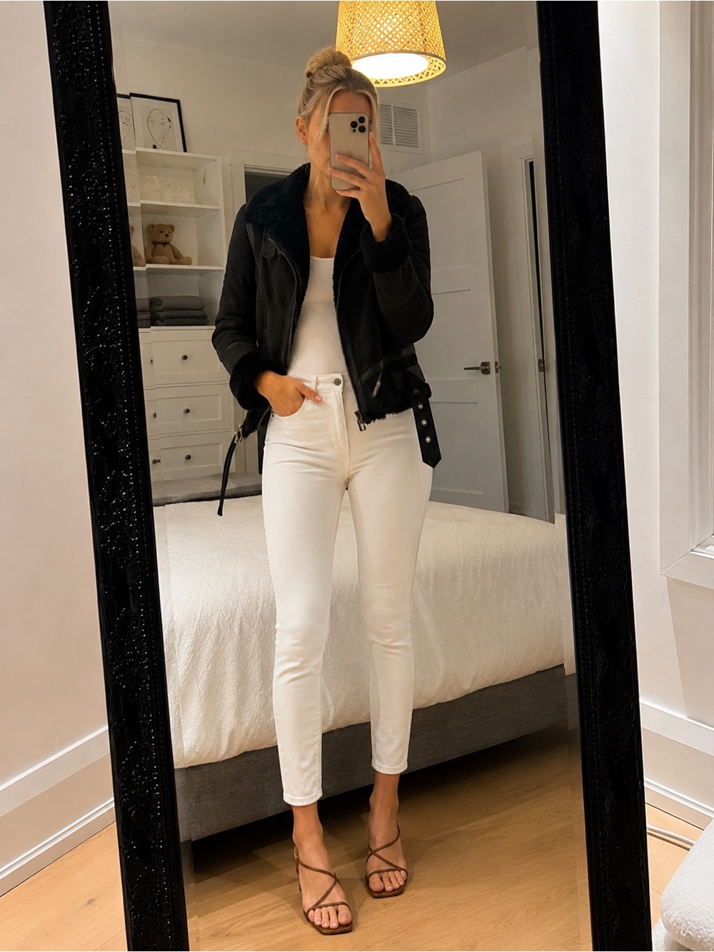 Patrizia Pepe Black Faux Shearling Cropped Jacket